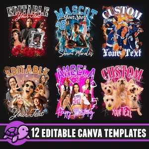 12 Bootleg Shirt Editable Canva Templates Bundle, Custom DIY Rap Tee Design, 90s Shirt, Face Photo Birthday Tee, Boyfriend Shirt Template