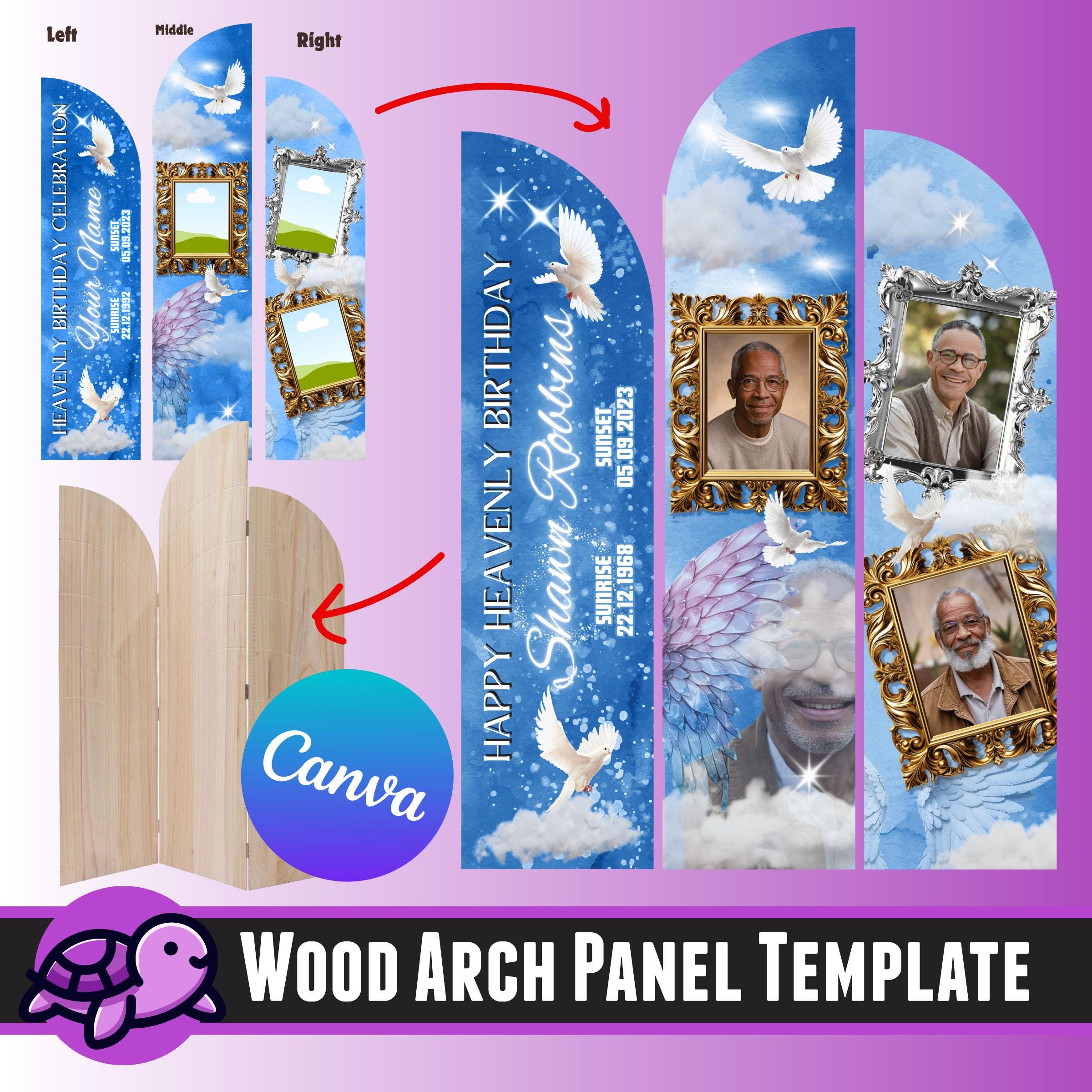 Hobby Lobby Wood Arch Panel Canva Memorial Template, Blank Frame, Blue Memorial, In Loving Memory, Drag & Drop, Fully Editable Backdrop Temp