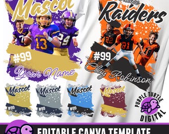 Football Shirt Editable Canva Template, Game day Tshirt Design, Hoco Shirt, Blue, Red, Orange, Gold, Purple, Team Colors, DTF, Sublimation