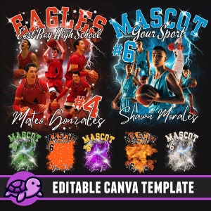 Basketball Bootleg Mascot Shirt Editable Canva Template, Custom Homecomig and School Design, Photo Collage Shirt,  90s  T Shirt PNG