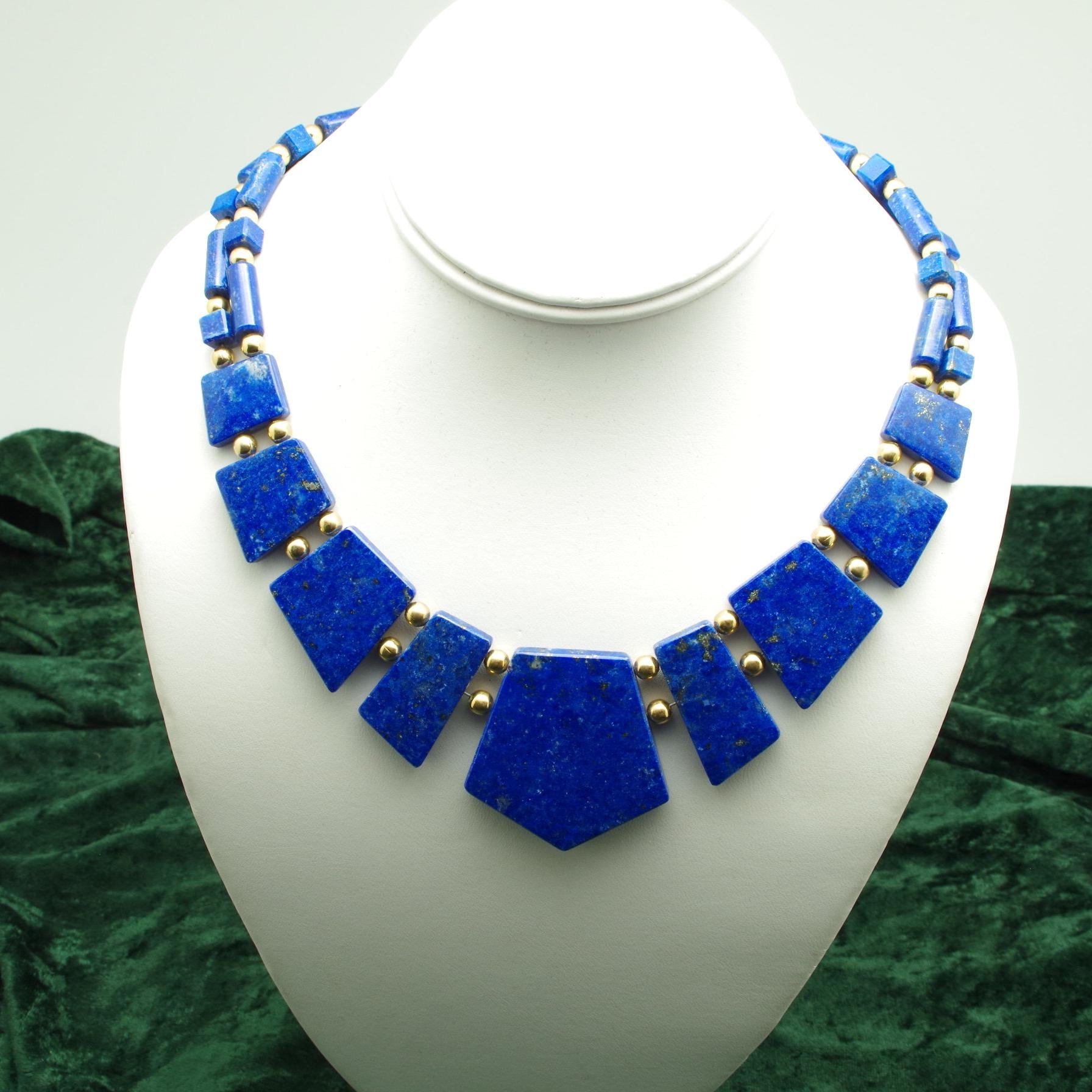 Afghan Lapis Lazuli & gold Collar Necklace (incl. matching earrings)