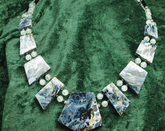 Pietersite & Aquamarine Collar Necklace with Sterling (incl. matching earrings)