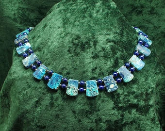 Shattuckite & Lapis Collar Necklace with Sterling (incl. matching earrings)