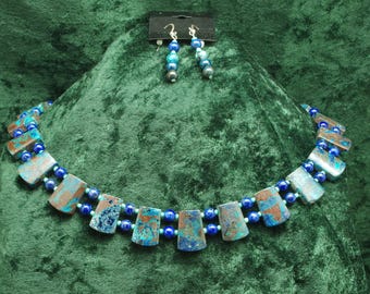 Shattuckite, Lapis & Chrysocolla Collar Necklace with Sterling (incl. matching earrings)