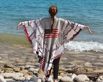 Glory frankensweater poncho flag theme capelet upcycled hoodie 78