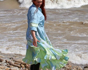 The Water-Nix Size 26 Celedon & Light Blue Sundress frankensweater Upcycled recycled patchwork dress