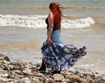 West Coast Grunge Size 18 Denim with Plaid Skirt ragaumffin couture by frankensweater upcycled recycled patchwork