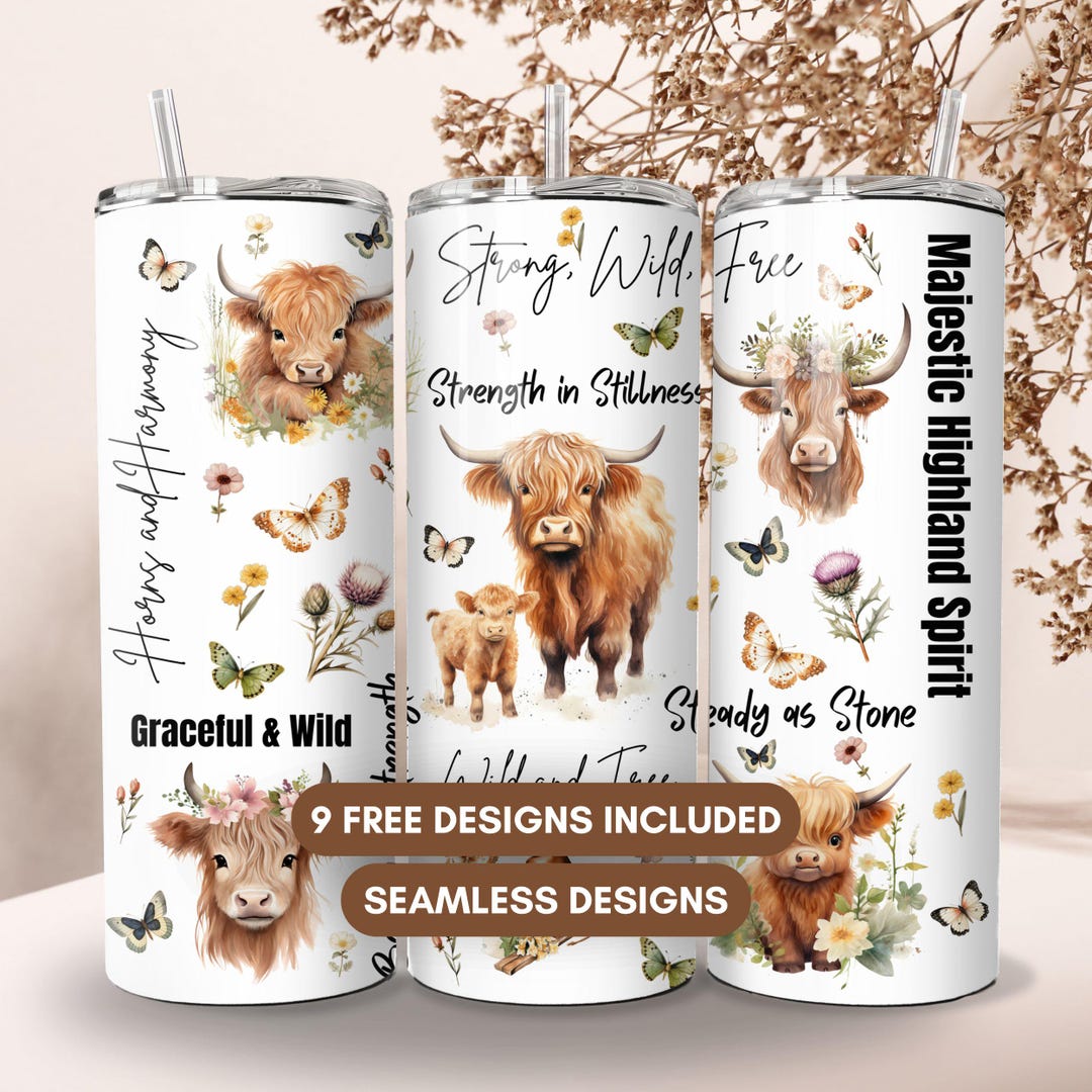 Highland Cows Tumbler Wrap PNG, 20 Oz Skinny Tumbler Sublimation Design ...