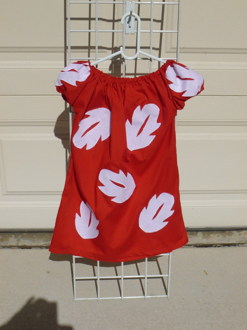 Lilo Girls Peasant Style Dress Red with White Leaves see sizes available for next day shipping below image 1