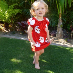 Lilo Girls Peasant Style Dress Red with White Leaves see sizes available for next day shipping below image 3