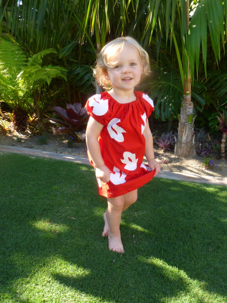 Lilo Girls Peasant Style Dress Red with White Leaves see sizes available for next day shipping below image 3