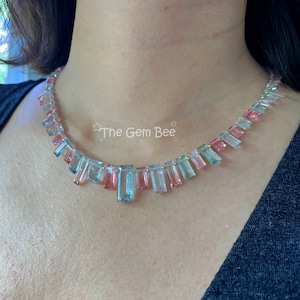 18K Yellow Gold Paraiba Blue and Bubblegum Pink Watermelon Tourmaline Necklace