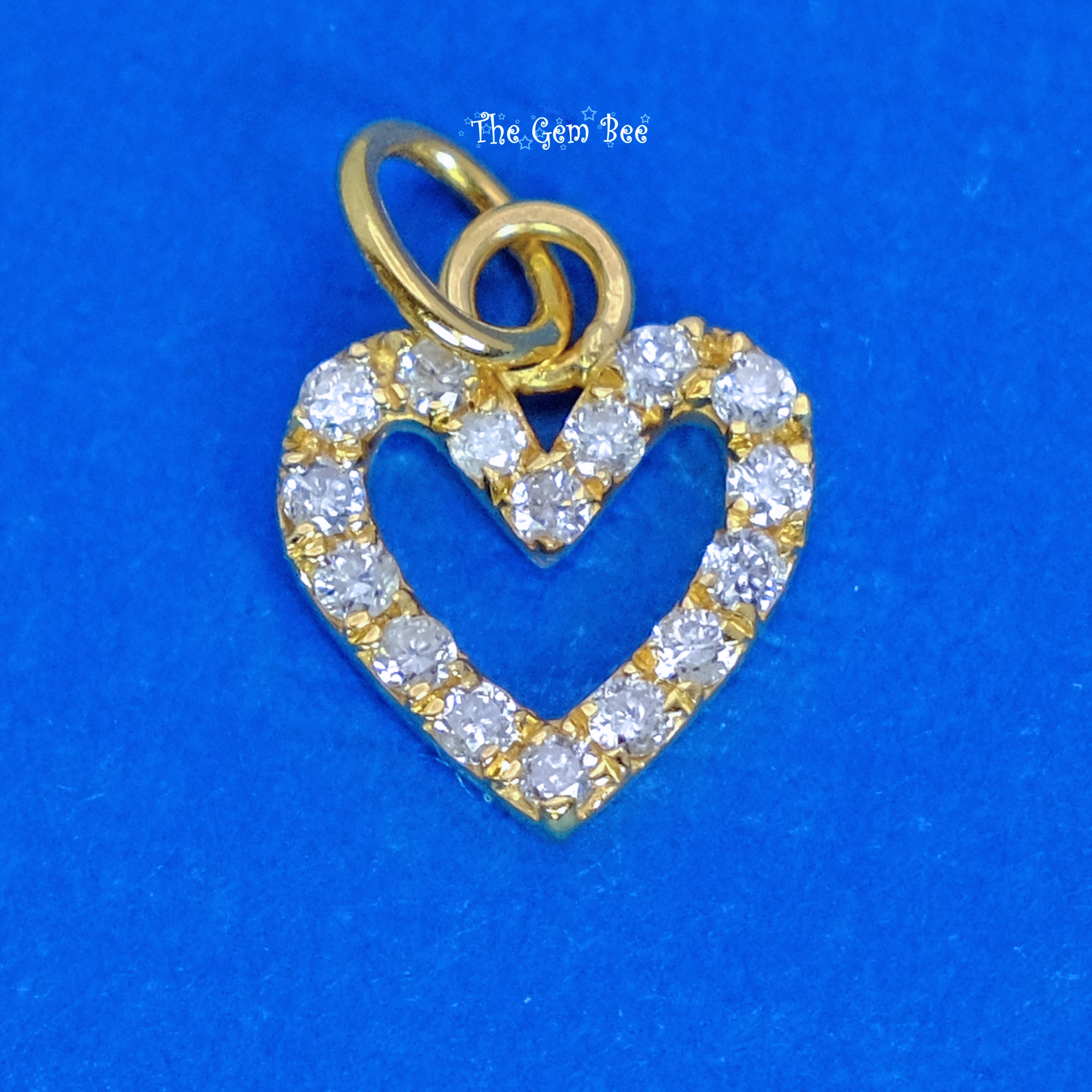 8mm 14K Solid Yellow Gold Diamond Love Heart Charm Necklace Pendant