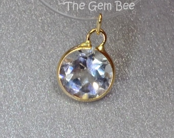 5MM 14k Solid Yellow Gold White Topaz Circle Bezel Charm pendant (1)
