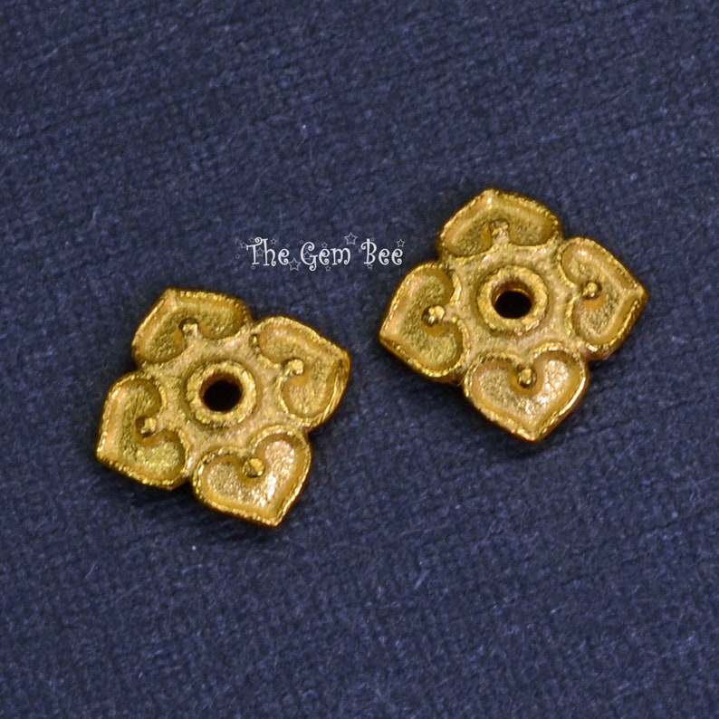 6mm 18k Solid Yellow Gold Fancy Floral Bead Cap Finding PAIR image 6