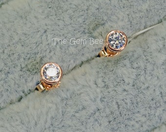 14k Solid Rose Gold Diamond Ear Studs Posts 0.38CT PAIR