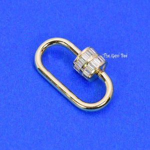 11.5mmx19.5mm 14K Solid Yellow Gold diamond Multi Charm Holder Screw Secured Carabiner Lock Enhancer Pendant