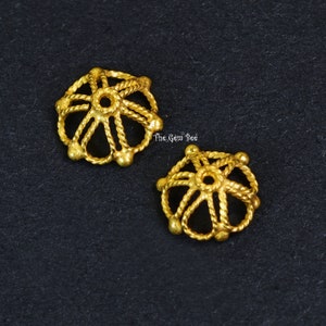 8.6mm 18k Solid Yellow Gold Handmade Fancy Leaf Flower Floral Bead Cap Finding PAIR