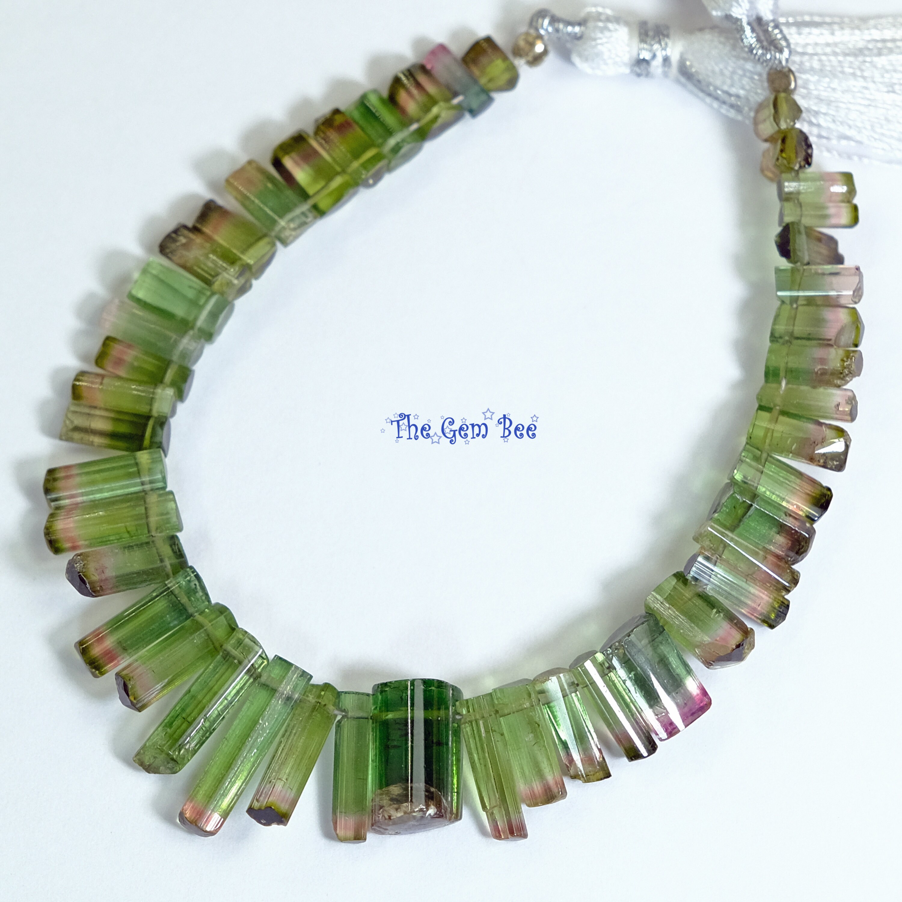 Pink Green Watermelon Tourmaline Crystal Briolette Beads 6 inch strand