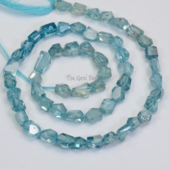 125CT Blue Zircon Faceted Freefrom Nugget Beads 14 Inch Strand - Main Image