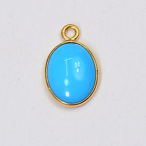 9.8mmx14.8mm 18k Massief Goud Doornroosje Turquoise Ovale Bezel Hanger Charm 2mm Gat