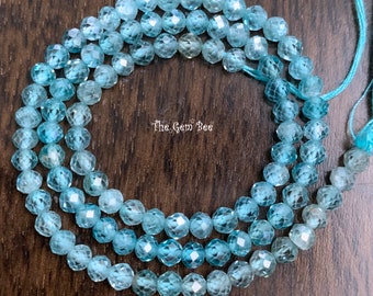 3.8mm Rare Blue Zircon Faceted Round Rondelle Beads 13" Strand