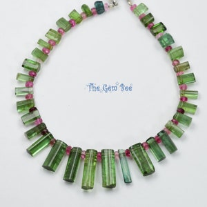 Green Blue Smooth Tourmaline Crystal Beads Pink rondelles 8 inch strand