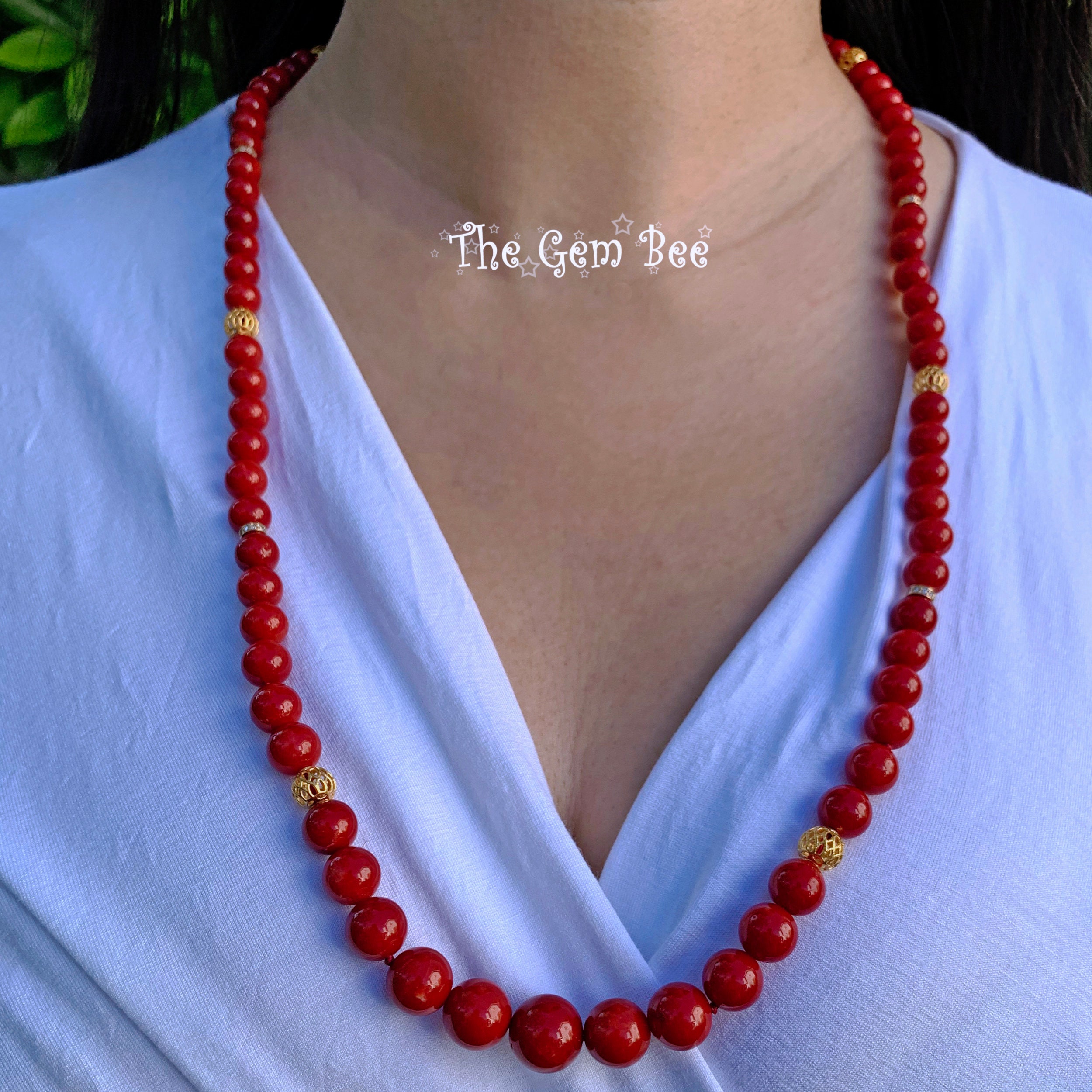 Collana Di Perline In Corallo Rosso E Perla Imitazione 18 Pollici | Fatto A Mano, Argento Placcato