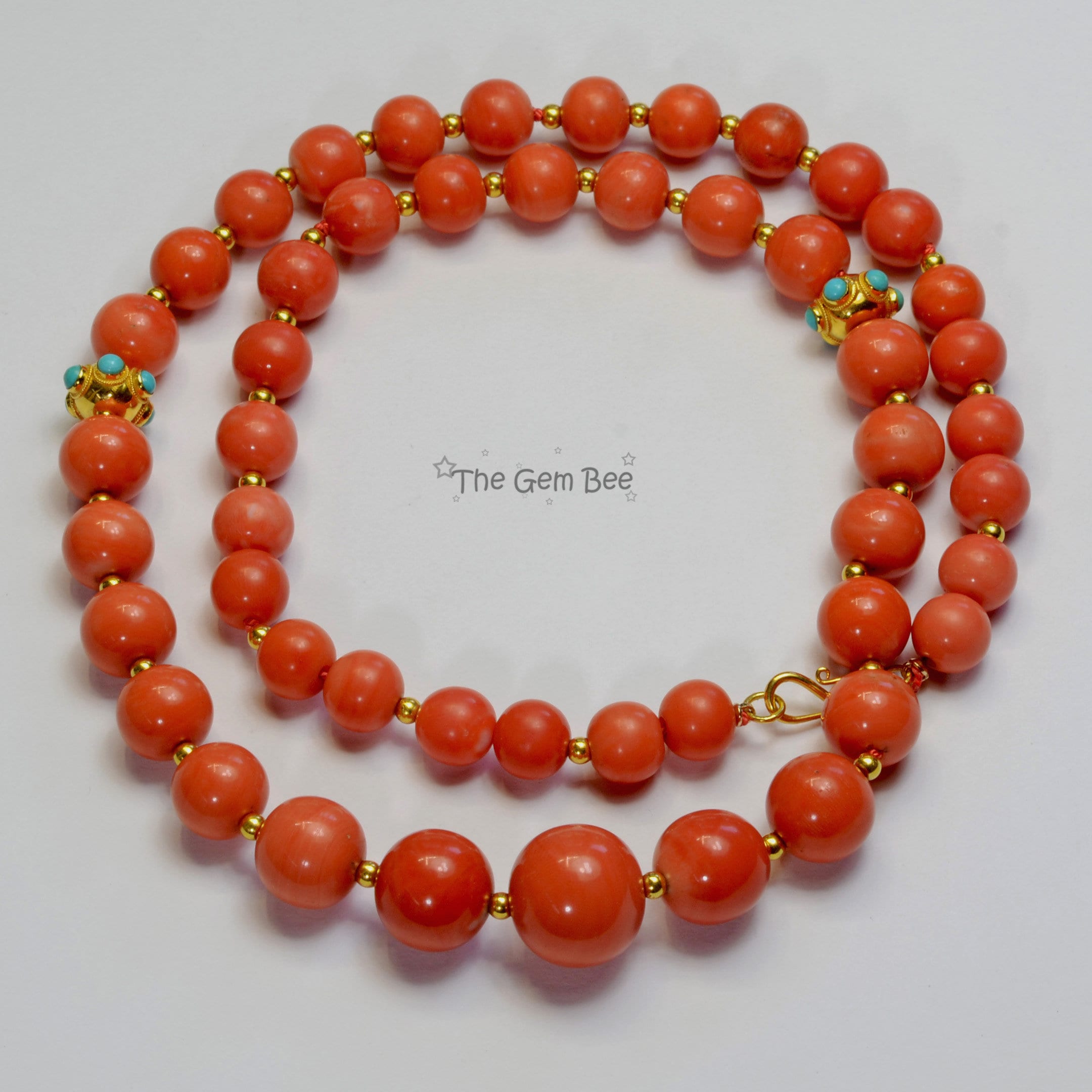 GIA 18K Gold Japanese Momo Orange Red Coral Sphere Bead