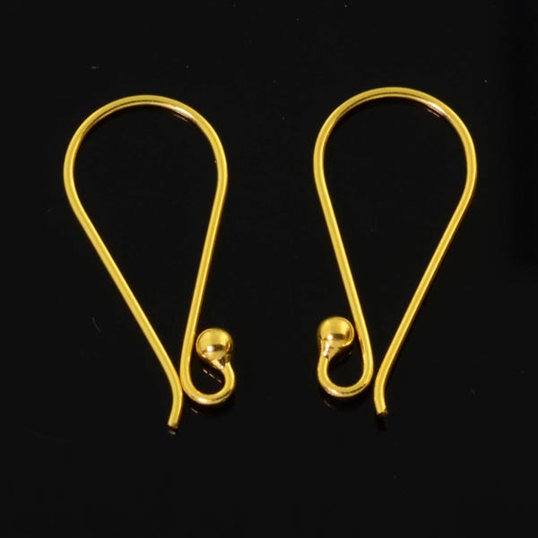 9MMx18MM 18k Solid Yellow Gold 22 Gauge Earwires With 1.8mm Ball Ends Quantity: (2) or (10)