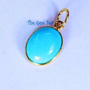 9mmx11.5mm 18k Solid Yellow Gold Sleeping Beauty Turquoise Oval Bezel Pendant Charm With 5mm Loop Jump Ring