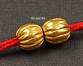 5mm/4.5mm/4mm 18k Solid Yellow Gold Pumpkin Fluted Melon Spacer Findings Beads (2)