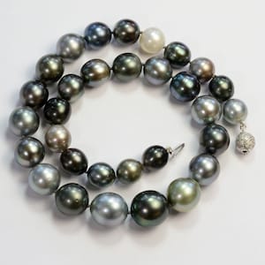11.5mm-16.8mm Tahitian South Sea Baroque Pearl Necklace 14k Diamond Gold Clasp