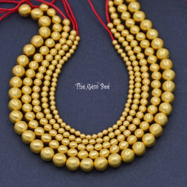 Cuentas espaciadoras esféricas gruesas hechas a mano en oro amarillo macizo de 18k, de 2 mm, 2,5 mm, 3 mm, 4 mm y 5 mm, con acabado mate (10 unidades).