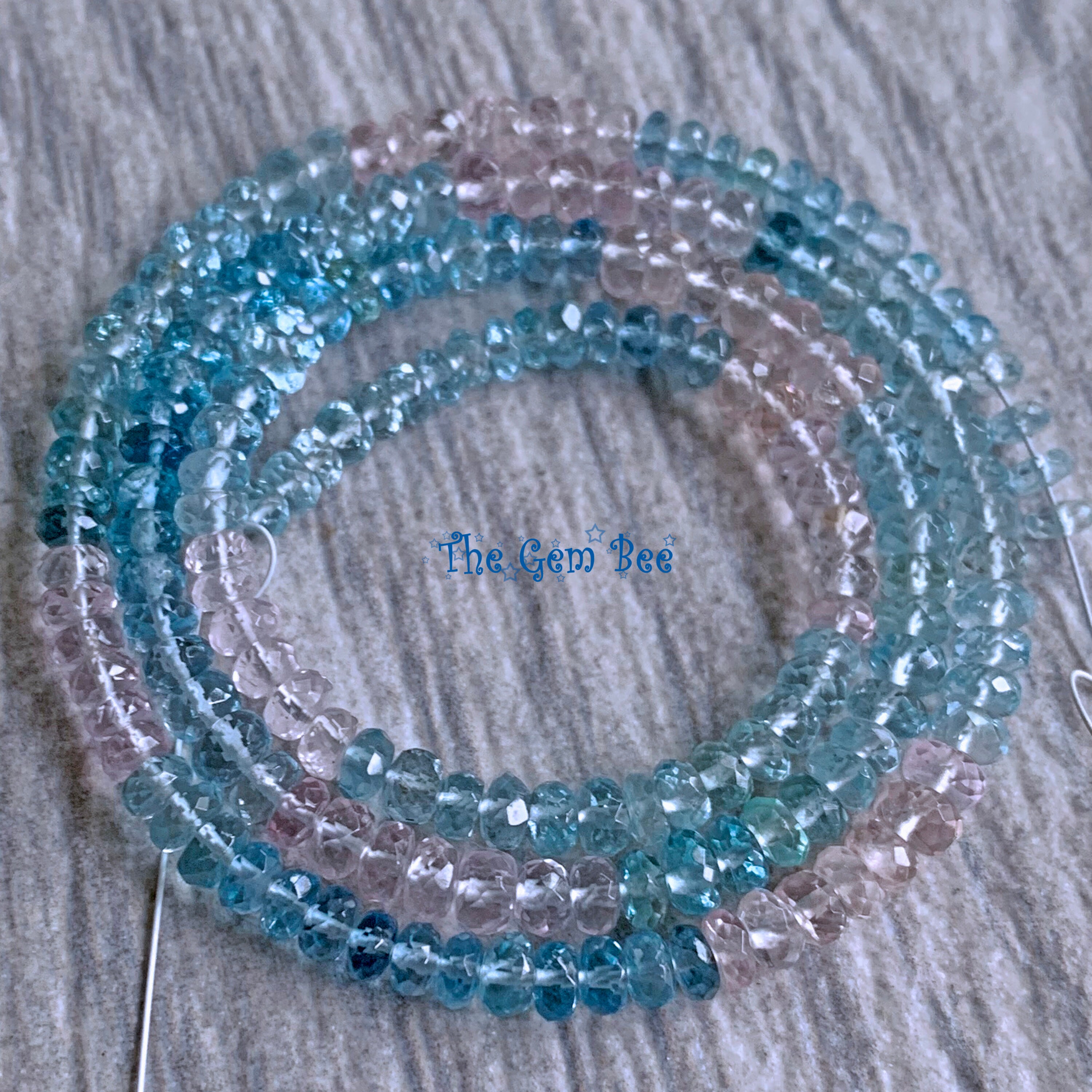 3.8mm-4.5mm Beryl Santa Maria Blue Aquamarine Pink Morganite Faceted Rondelle Bead 19 inch strand