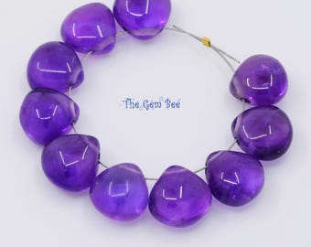7.5mm 8mm Fine Gem Purple Amethyst Smooth Heart Briolette Beads (10)