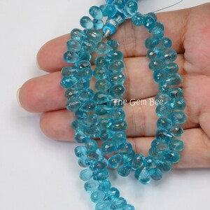 Neon Teal Blue Apatite Faceted Teardrop Briolette Bead 10 INCH Strand