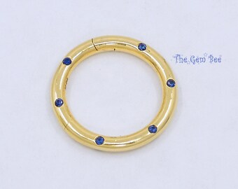 15mm 14K Solid Yellow Gold Red Ruby Blue Sapphire Circle Shape Charm Holder Snap Lock Enhancer Pendant Connector