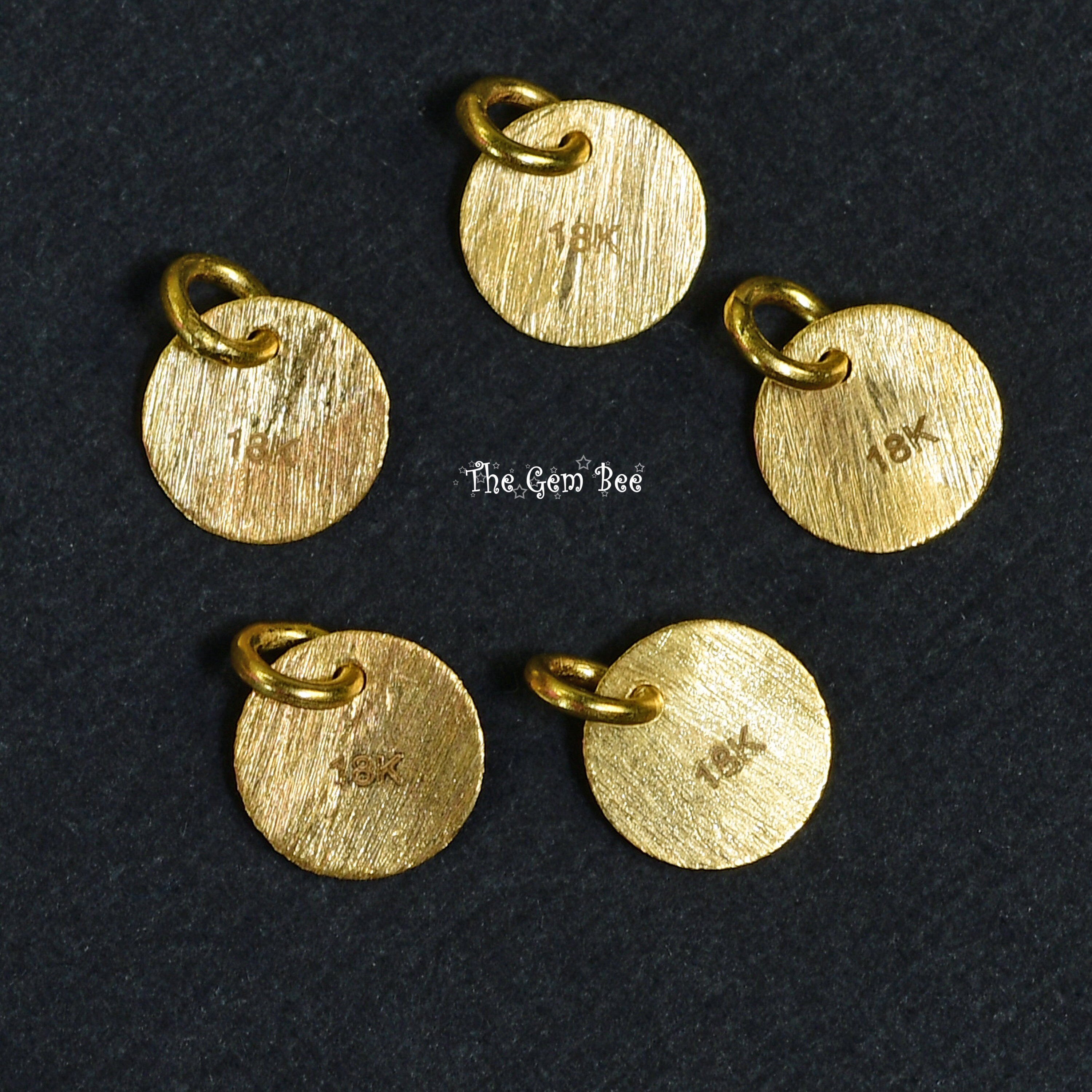7mm 18k Solid Yellow Gold Brushed Finish Disc Tag Stamped 7mm 18k Solid Yellow Gold Brushed Finish Disc Tag Stamped