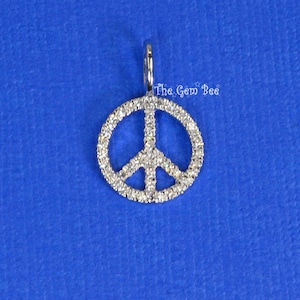 Colgante con símbolo de la paz de diamantes de oro blanco macizo de 14 quilates de 9,5 mm