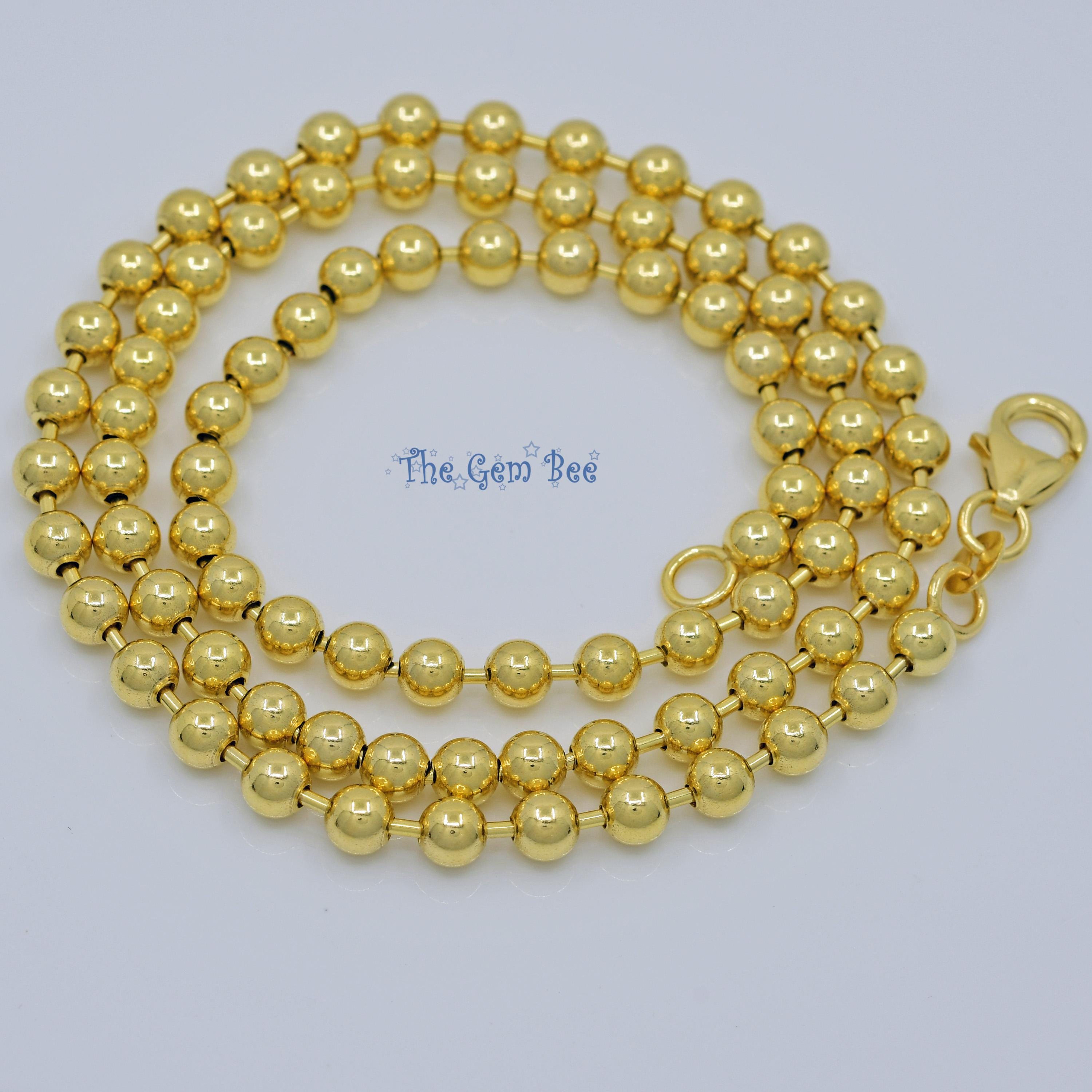 4mm 14K SOLID YELLOW GOLD Beaded Ball Chain Necklace 16 18 Inch