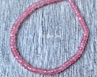 2.8mm-3.5mm Untreated No Heat Bubblegum Pink Mahenge Spinel Faceted Rondelle Beads 6" Strand