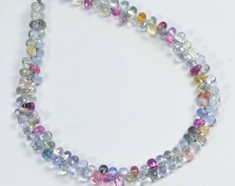 Gem Pastel Color Sapphire Faceted Teardrop Briolettes Bead 7.75 inch strand