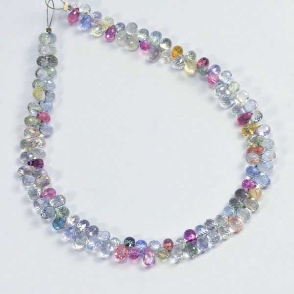 Gem Pastel Color Sapphire Faceted Teardrop Briolettes Bead 7.75 inch strand