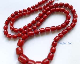 Undyed Mediterranean Sardinia Ox Blood Red Coral Barrel Bead 31.5" strand
