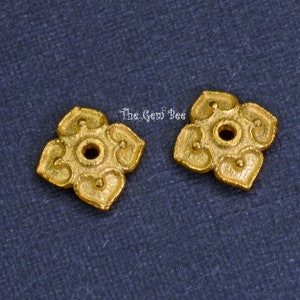 6mm 18k Solid Yellow Gold Fancy Floral Bead Cap Finding PAIR image 3