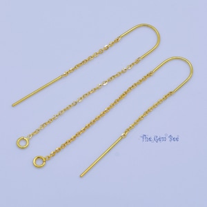 18K Solid Yellow Gold Ear Thread Earwire with loops 1.85 Inch Length