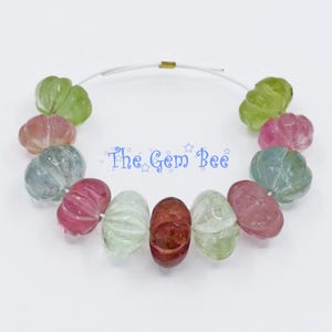 17CT Finest Candy Tourmaline Carved Melon Fluted Rondelle Bead Strand
