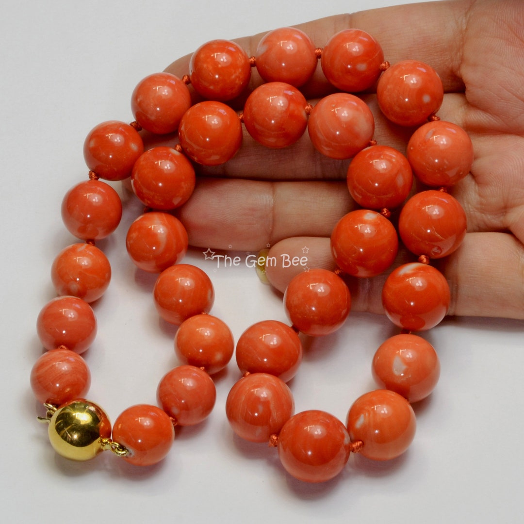 11.8mm-13.8mm GIA 18K Gold Large Japanese Momo Orange Red Coral