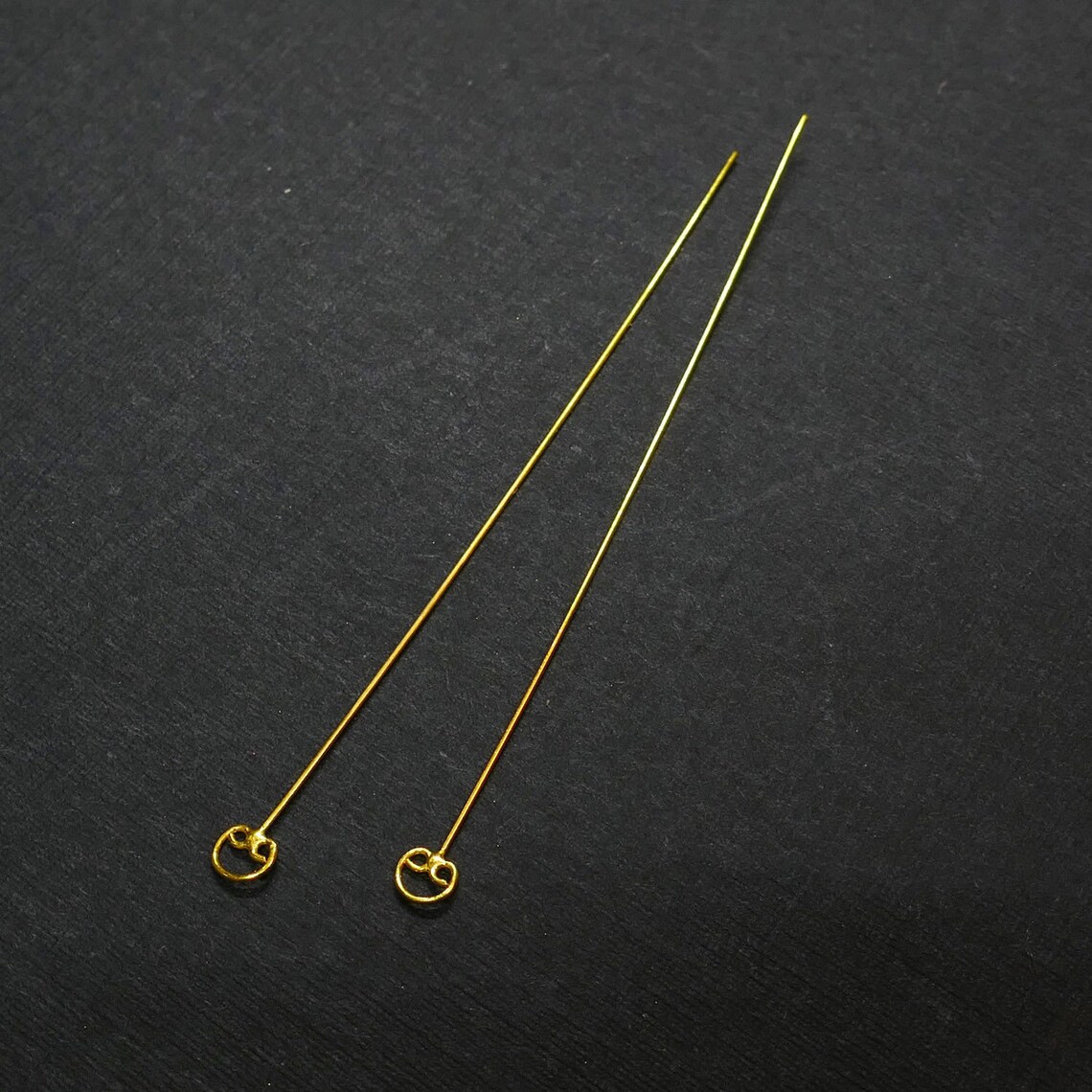 28 Gauge 18k Solid Yellow Gold 2 INCH Fancy Eyepin Eye Pin Headpin PAIR ...